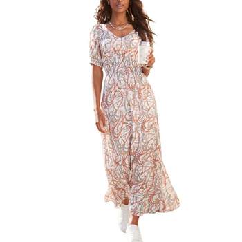LASCANA Women's Printed Puff Sleeve Maxi Dress Sundress Summer