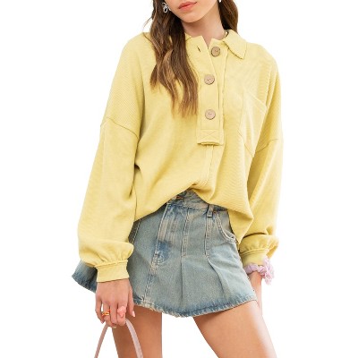 August Sky Women's Spread Collar Half Button Up Knit Pullover