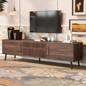 KTMBDW Mid-Century Modern Television Stand for 70/75/80 inch TV, Farmhouse Entertainment Center with 2 Drawers for Living Room, Bedroom, Walnut - 1 of 4