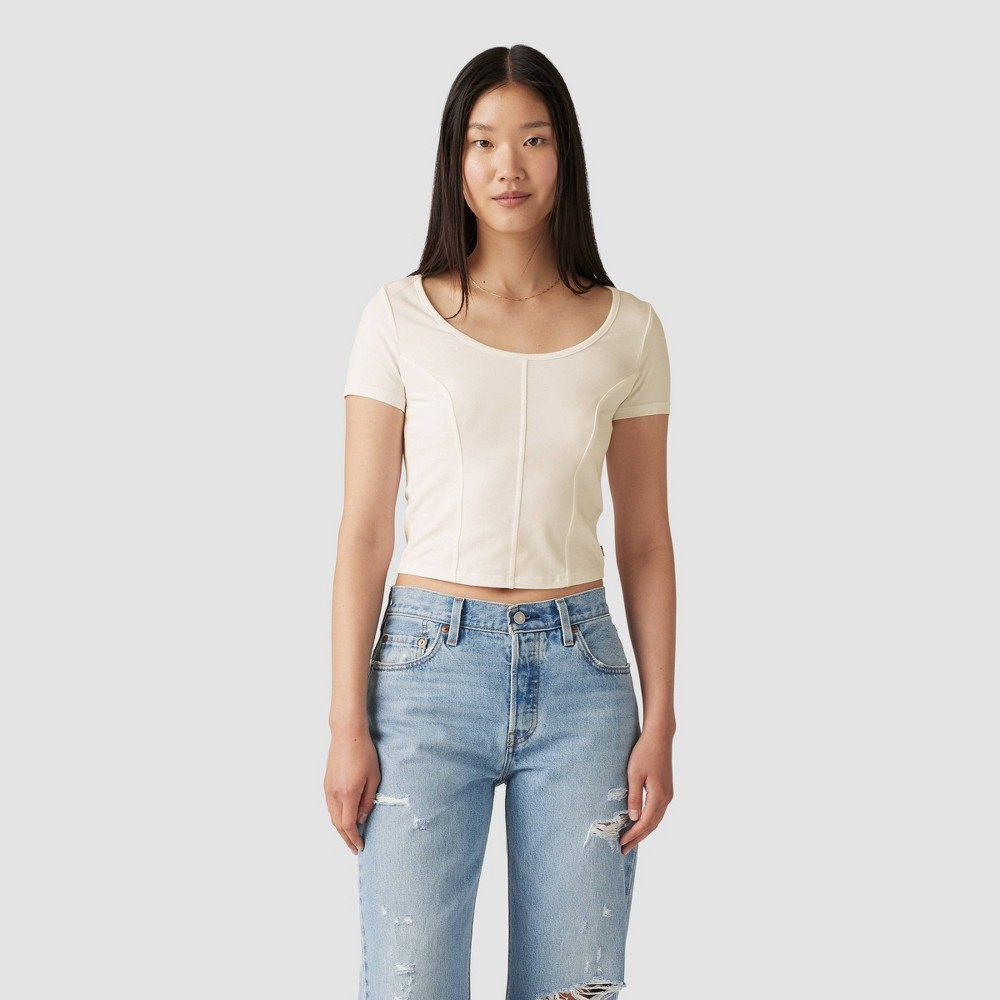 Levi's® Women's Short Sleeve Cropped Mars Corset T-Shirt - Egret Tan M