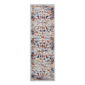 Ivory Navy and Orange Floral Power Loom Area Rug - 1 of 4