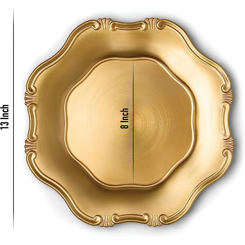 Chateau Fine Tableware Baroque Gold Charger Plates, 13” Elegant Chargers, Set Of 6, Hand Finished (Finish May Vary) Baroque Gold Chargers, 2 of 4