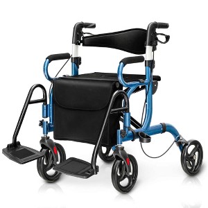 Costway Rollator Walker with Seat Folding Walker with 8-inch Wheels Supports up to 350lbs Black/Red/Blue - 1 of 4