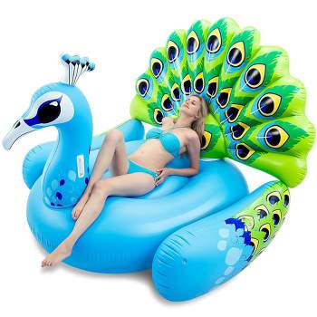 Sloosh 66'' Inflatable Peacock Pool Float, Giant Green Peacock Ride on Raft for Swimming Pool Adults Kids Water Fun, Beach Floaties, Party Decoration