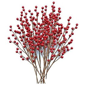 Aoibox 12 Pack Artificial Red Berry Stems 13.5 Inch Waterproof Branches with 5 Branches Each for Holiday Wedding DIY Crafts Decor - 1 of 4