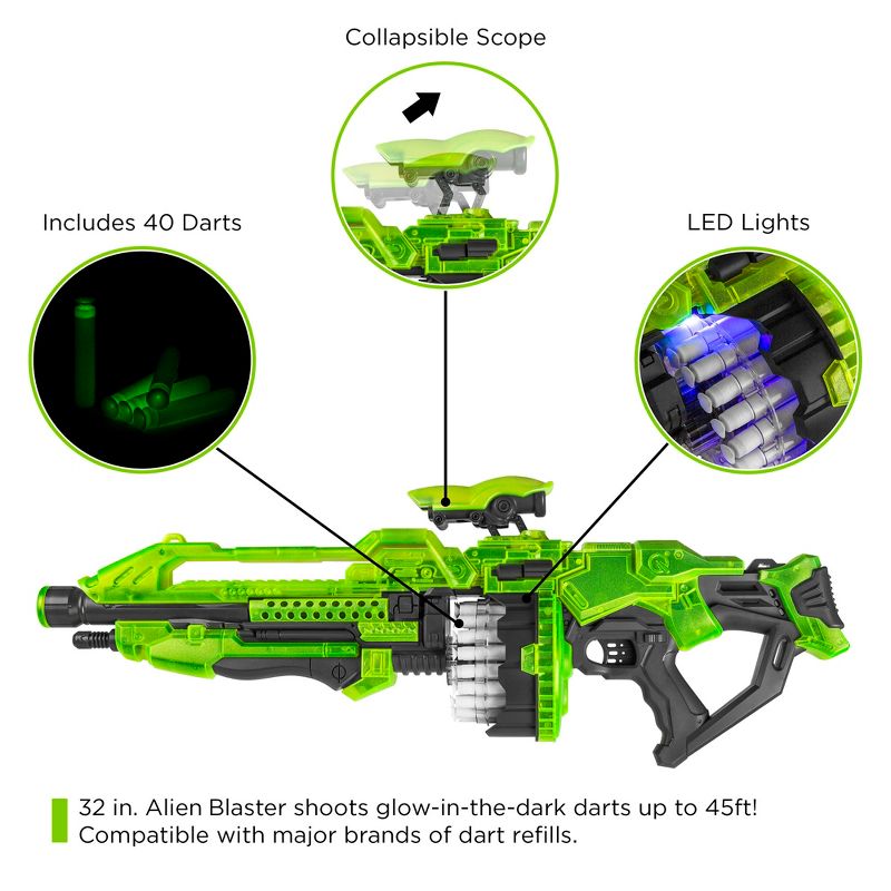 Best Choice Products Kids XL Foam Dart Alien Blaster Toy w/ 40 Glow-in-the-Dark Darts, Green, 4 of 8
