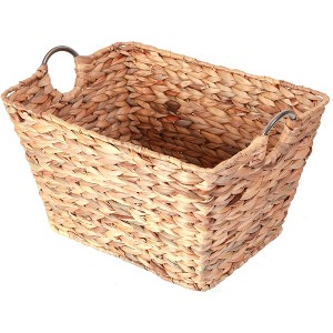 Large Multipurpose Handwoven Water Hyacinth Wicker Basket, Ideal for Organizing and Storing Towels Outdoors - 1 of 4