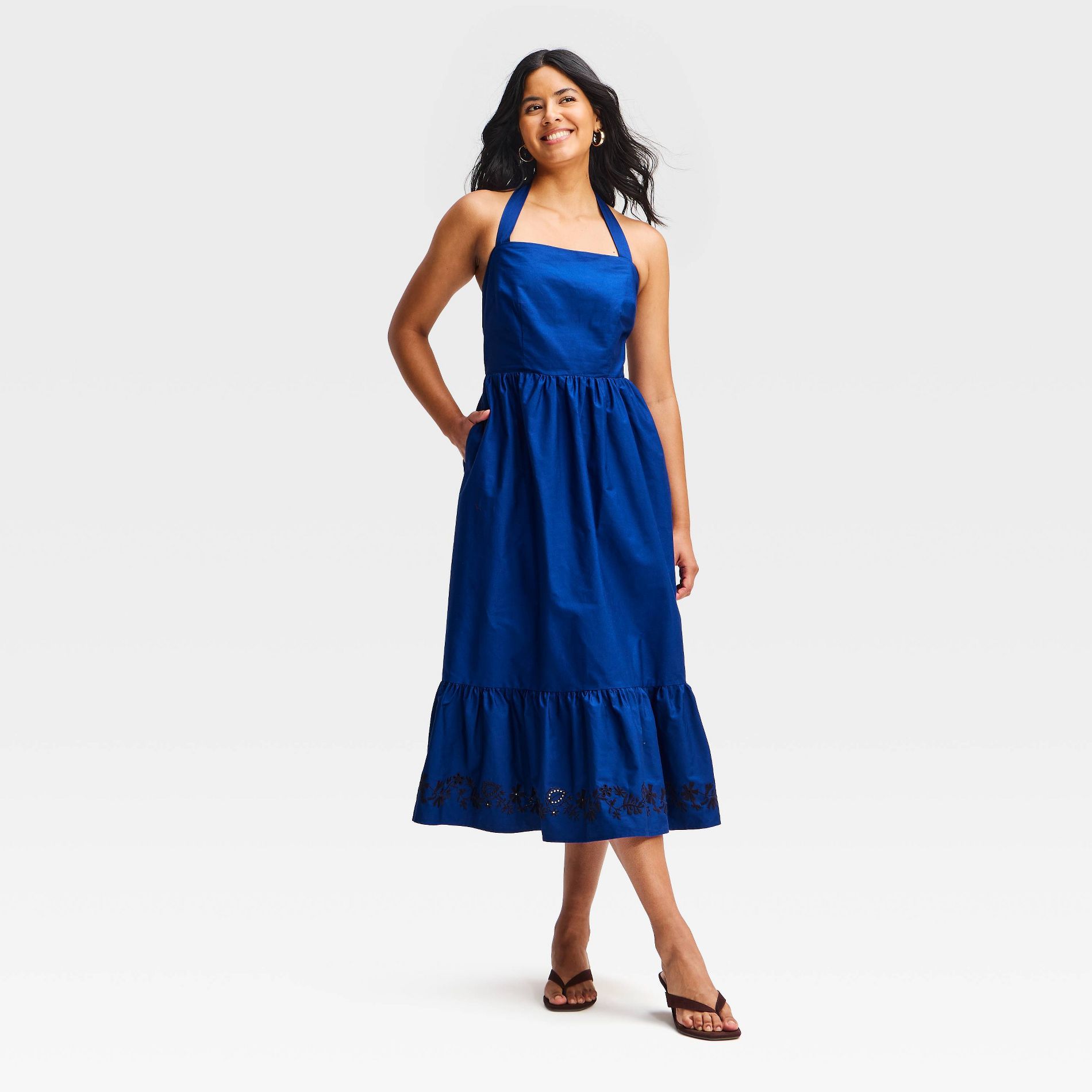 Latino Heritage Month Women's Maxi Eyelet Dress - Navy Blue