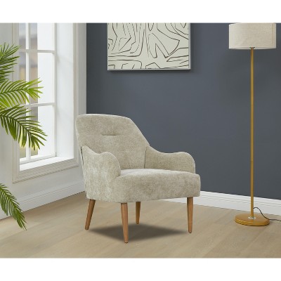 Okak Modern Chenille Armchair with Wooden Legs,Plush Living Room Accent Chair for Bedroom,Office