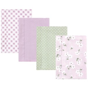 Hudson Baby Infant Girl Cotton Flannel Burp Cloths, Purple Dainty Floral 4 Pack, One Size - 1 of 4