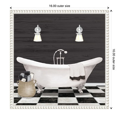 Modern Bathroom I White Canvas Wall Art with Beaded Frame