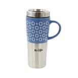 Mr. Coffee Travertine 16 Ounce Stoneware and Stainless Steel Travel Mug With Lid in Blue