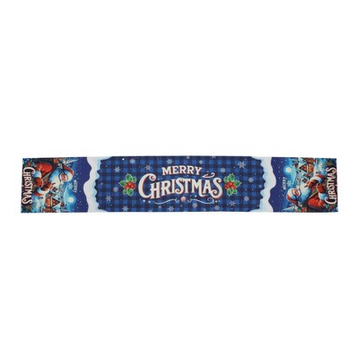 Unique Bargains Christmas Table Runner Snowy Night Santa Claus Polyester Blue Red White 71x14 Inch 1 Pc