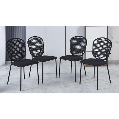 NicBex Set of 4 Rattan Backrest Dining Chair Modern Upholstered Padded Seat Side Chair with Metal Legs for Dining Room