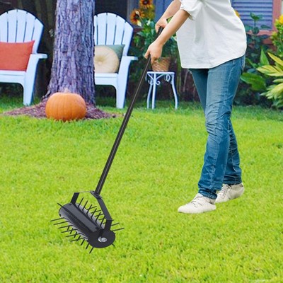 SKRAN Rolling Lawn Aerator, Manual Lawn Aerator, Push Spike Aerator with 3-Piece Long Steel Handle for Garden Yard Grass Maintenance