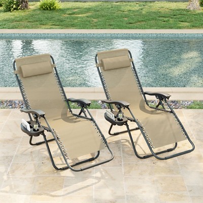 Sonkuki Patio Zero-gravity Chair Recliner Folding Textilene Chair, Outdoor Lounge Chair w/Side