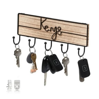 LunaLulinlk Wall Mounted Key Hooks Holder Entryway Wooden Keys Hanger Organizer Brown