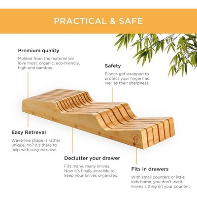 Natural Bamboo In-Drawer Knife Block Organizer for 16 Knives