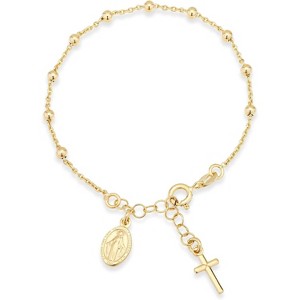 14K Gold Over Sterling Silver Italian Rosary Cross Bead Charm Link Chain Bracelet for Women, Adjustable, 925 Made in Italy - 1 of 4