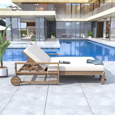 YOOCOZZ 1-Piece Wooden Outdoor Sunbed Seating 2 People,Farmhouse-styled and Ultimate Relaxation