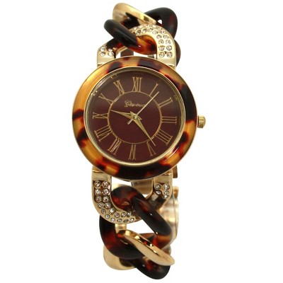 Olivia Pratt Gold and Rhinestones Chain Tortoise Strap Women Watch