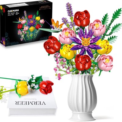 Cubimana 976 Rose Flower Building Block Sets, Flower STEM Building Toy Valentine's Day Mother's Day Gifts For Kids and Adults Ages 8+