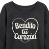 Women's - Instant Message - Bendito Tu Corazon Lightweight French Terry Wide Neck Long Sleeve Graphic Shirt - 2 of 4