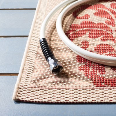 Natural and Red Flat Woven Synthetic Runner Rug