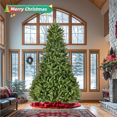 Racxily Pre-lit Artificial Xmas 4-Piece Set:Christmas Tree,Wreath,2Entrance Trees–Lifelike,305 Warm White LEDs,for Home/Office/School