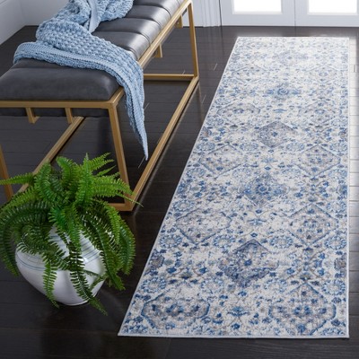 Ivory and Blue Synthetic Flat Woven Runner Rug, 2'2" x 8'