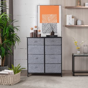 DOMETOUR 8-Drawer Tall Storage Chest with Steel Frame, Wood Top, and Fabric Bins for Bedroom, Living Room, Hallway, or Closet, Grey - 1 of 4