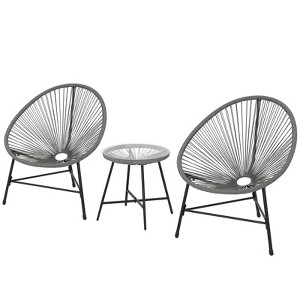 coucheta 3-Piece Acapulco Chair All-Weather Patio Woven Conversation Bistro Set with Plastic Rope Glass Top Table and 2 Chairs - 1 of 4