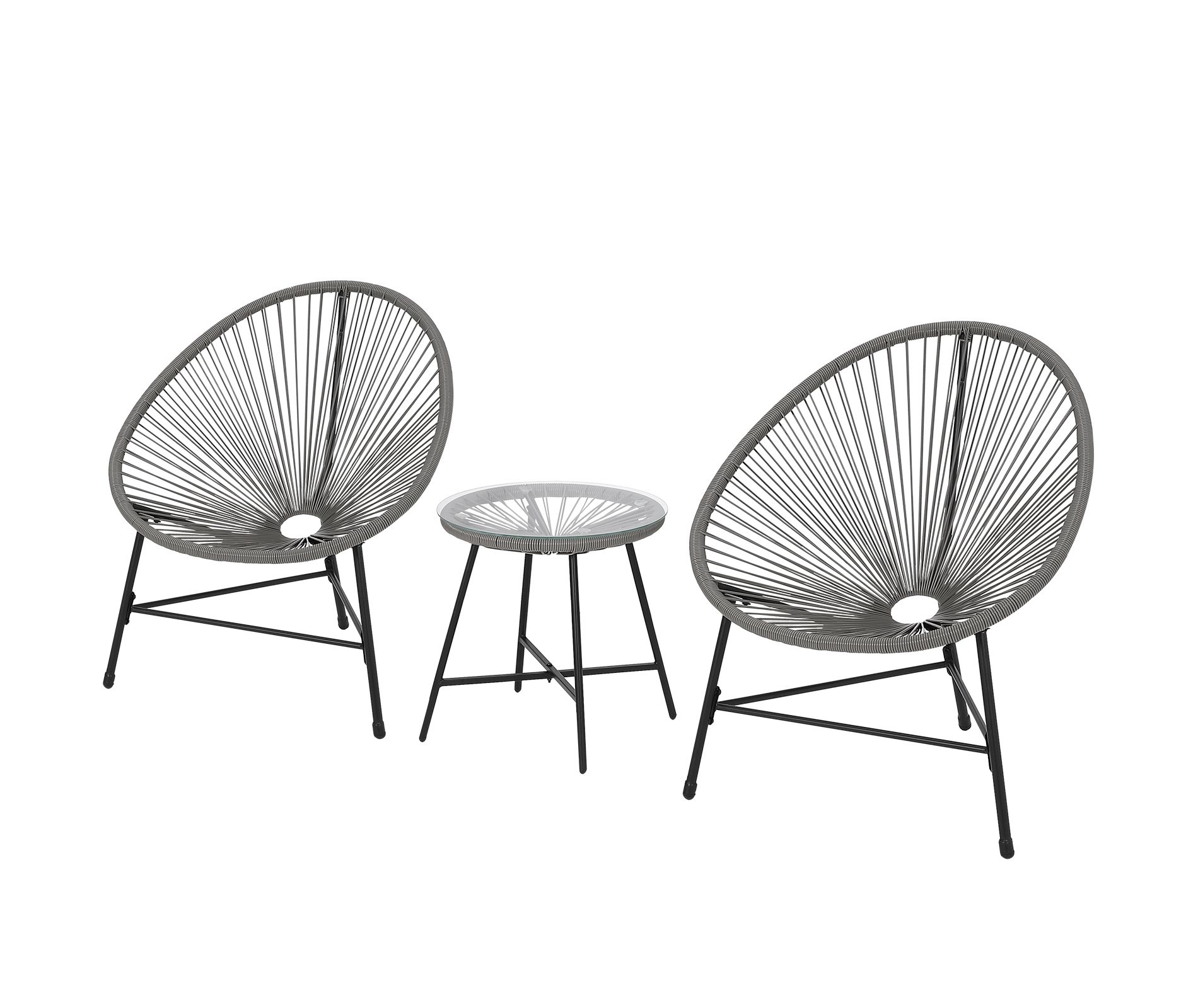 coucheta 3-Piece Acapulco Chair All-Weather Patio Woven Conversation Bistro Set with Plastic Rope Glass Top Table and 2 Chairs