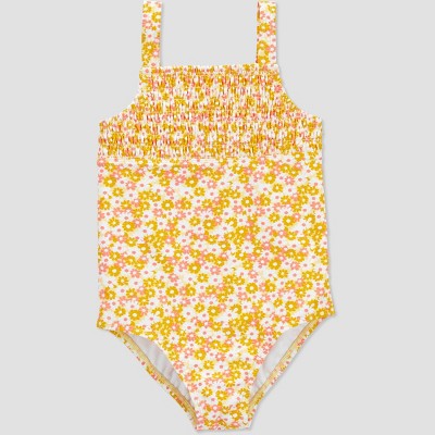 Image of Toddler Girls' Floral Print One Piece Rash Guard - Just One You® made by carter's Yellow 12M