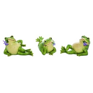 Transpac Resin Green Posing Frog Figurines W/Flower Set of 3, Home and Garden Decorations - 1 of 1