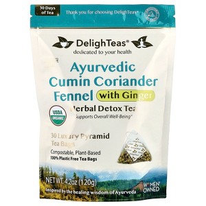 DelighTeas Ayurvedic Cumin Coriander Fennel With Ginger, Herbal Detox Tea, Caffeine Free, 30 Luxury Pyramid Bags, 4.2 oz (120 g) - 1 of 2