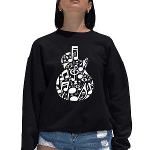 LA Pop Art Music Notes Guitar - Women's Word Art Crewneck Sweatshirt - 1 of 4