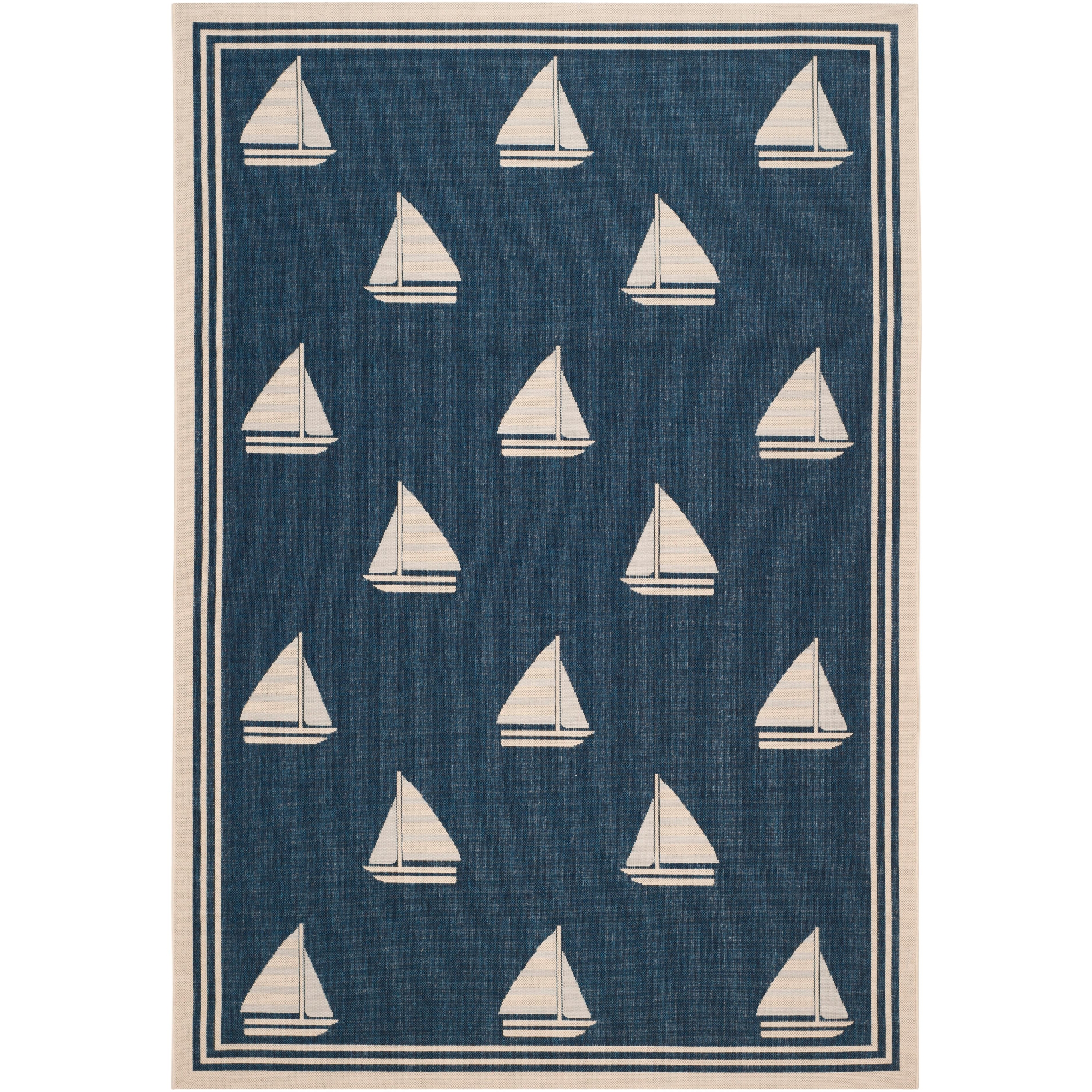 Courtyard CY7422 Power Loomed Rectangle Indoor/Outdoor Area Rug - Navy/Beige - 6' 7" X 9' 6" - Safavieh.