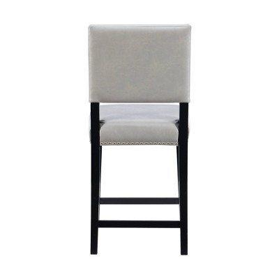 Dove Gray Faux Leather 24" Contemporary Counter Stool with Nailhead Trim