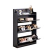 VECELO Shoe Cabinet with 2 Flip Drawers, Freestanding Narrow Hidden Storage Organizer with Hooks for Entryway or Hallway, Black/White - 2 of 4