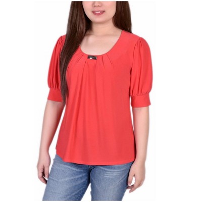 NY Collection Womens Balloon Sleeve Knit Blouse
