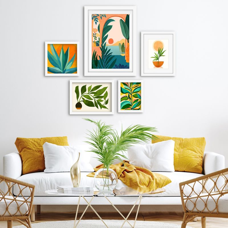 Americanflat 5 Piece White Framed Gallery Wall Art Set botanical - Green & Orange Tropical Nature, 2 of 6