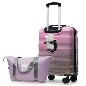Okak 20IN Lightweight Carry-On Luggage with Cup Holder, Glossy Hardshell Suitcase Set with Bag, Luggage Sets with Wheels and TSA Lock - 1 of 4