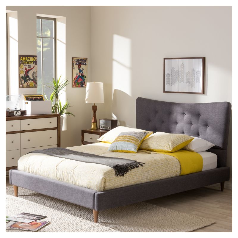 King Hannah Mid-Century Modern Fabric Platform Bed Dark Gray - Baxton Studio, 6 of 7