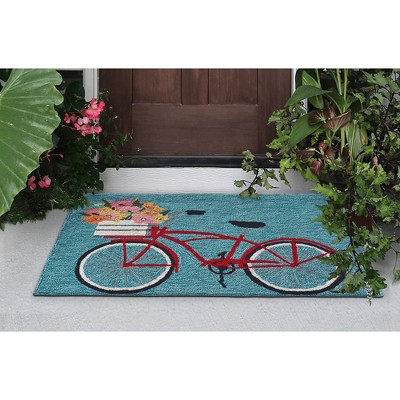 Hand-Tufted Blue Synthetic Rectangular Bike Ride Rug