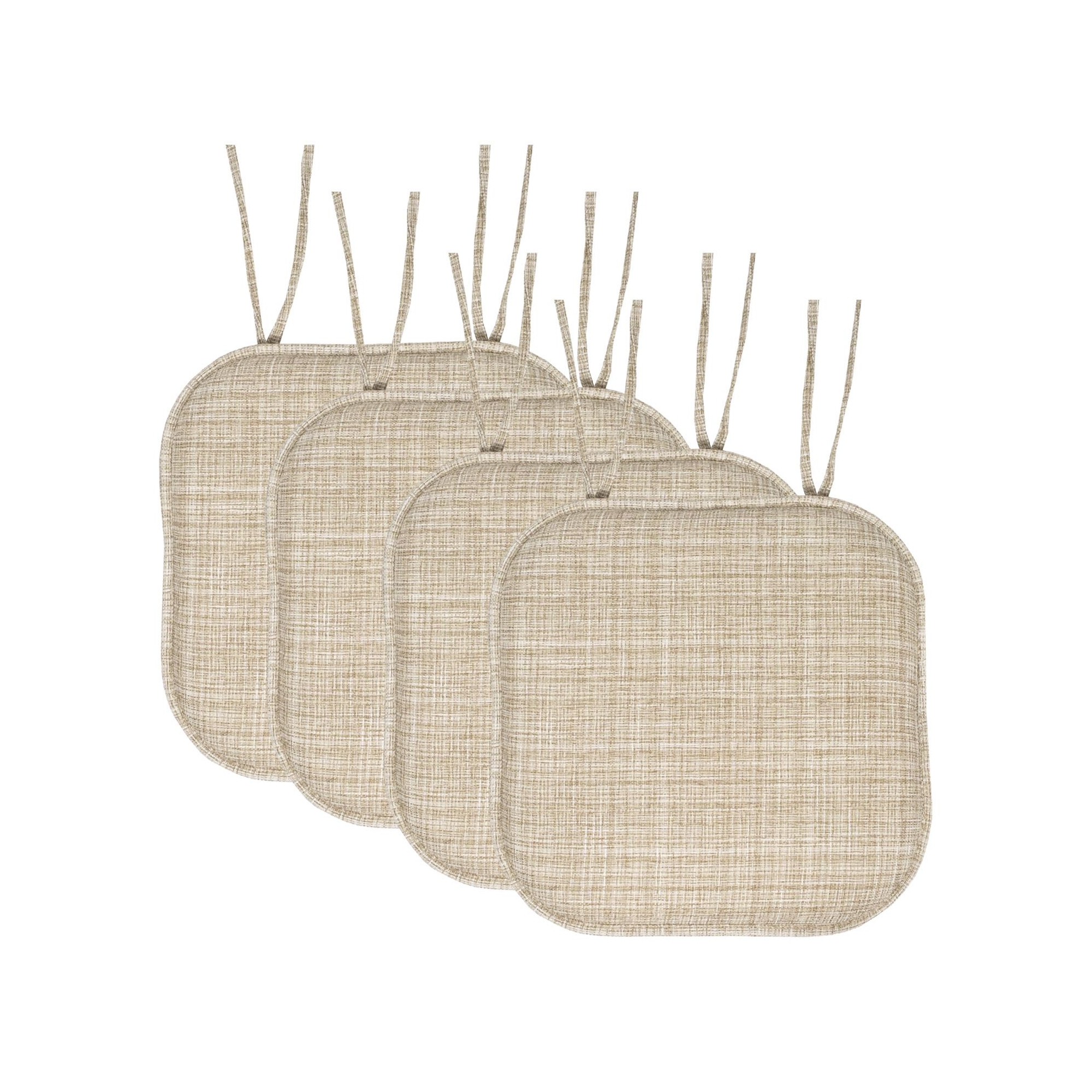 Aria Memory Foam Non-Slip Chair Cushion Pad with Ties, Beige, 4 Pack