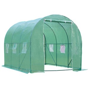 FDW Portable Greenhouse 6.5FT Height with Zipper Curtains PE Cover Steel Frame, Green - 1 of 4