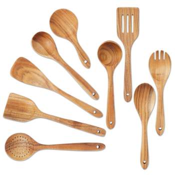 Juvale 9 Piece Wooden Cooking Utensils Set for Kitchen with Spoons and Spatulas