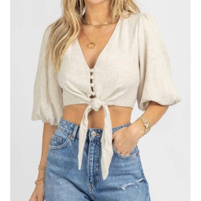 Women's BELL SLEEVE BUTTON TIE BLOUSE - Fore