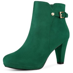 Allegra K Women's Platform Side Zippers Buckle Decor Chunky Heel Ankle Boots - 1 of 4